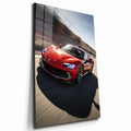 Poster métal Ferrari 296 GTB préparée lancée à pleine vitesse, plaque aluminium brillante vue de trois quarts