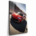 Poster métal Ferrari 296 GTB préparée lancée à pleine vitesse, plaque aluminium brillante vue de trois quarts