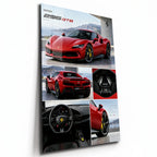 Poster métal planche de présentation de la Ferrari 296 GTB, plaque aluminium brillante vue de trois quarts