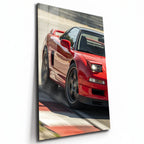 Poster métal Honda NSX rouge sur circuit, plaque aluminium brillante vue de trois quarts