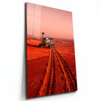 Poster métal rover d'exploration dans le désert de Mars, plaque aluminium brillante vue de trois quarts